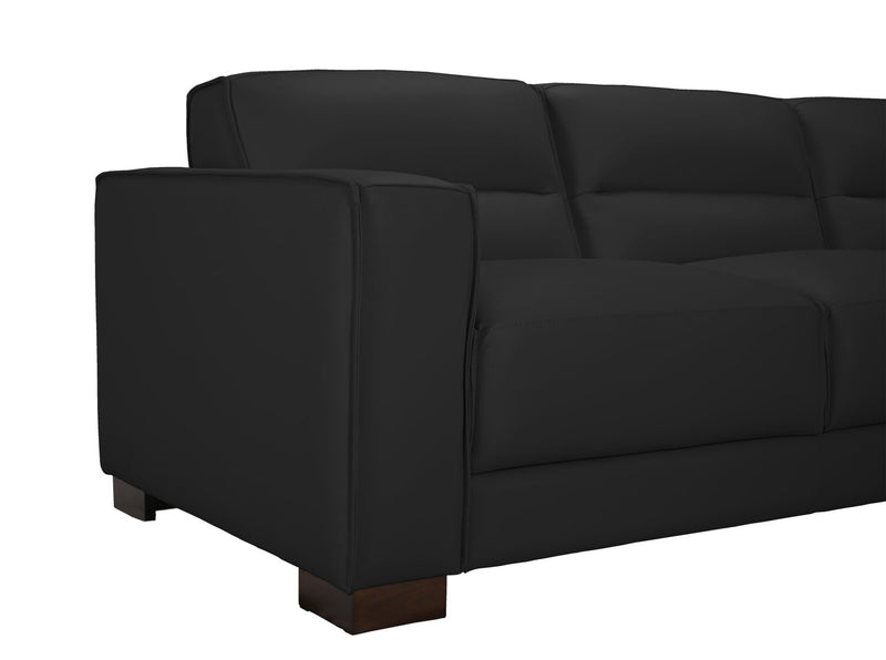 Citadel 3-Piece Right-Facing Top-Grain Genuine Leather Sectional with Wood Legs - Black