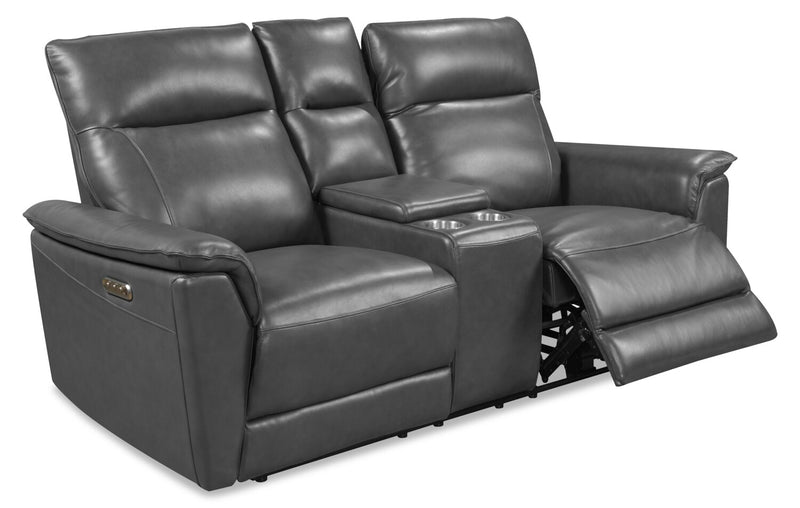 Chateau d’Ax Angelo 75.59\" Genuine Leather Power Reclining Loveseat with Power Headrests - Grey