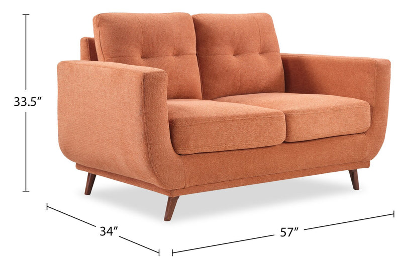 Cosmo 57\" Fabric Loveseat with Tufted Back Cushions - Orange