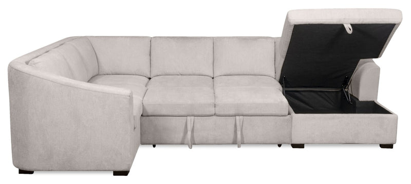 Envy 3-Piece Right-Facing Chenille Fabric Sleeper Sectional with Storage Chaise - Fog Grey