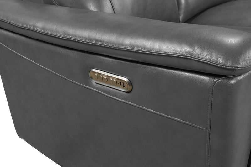 Chateau d’Ax Angelo 75.59\" Genuine Leather Power Reclining Loveseat with Power Headrests - Grey