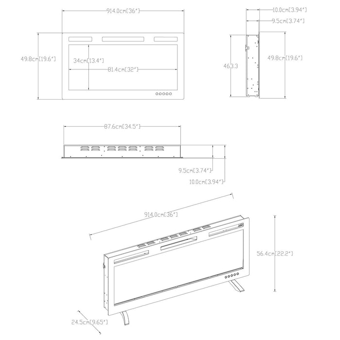 Mirage 36\" Modern Electric Free Standing Wall Mountable Fireplace - Black