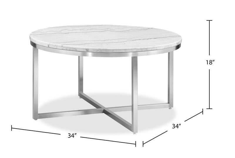 Sampson 34\" Modern Round Marble Coffee Table - White