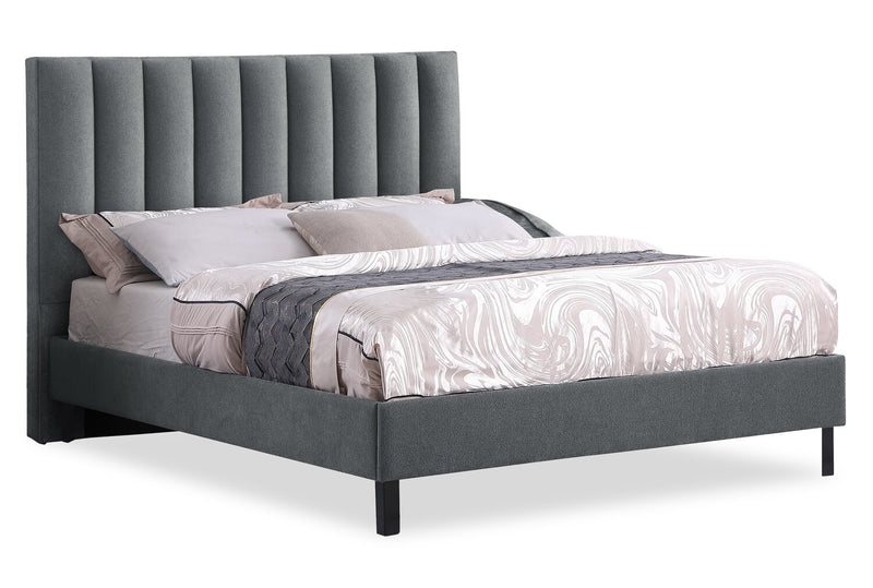Amos Upholstered Headboard in Charcoal Fabric, Channelled - Queen Size