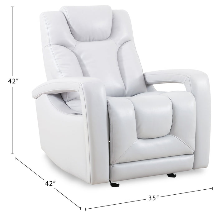 Kenzo 35\" Leather-Look Fabric Power Gliding Reclining Chair with Power Headrest, Footrest and USB Port - Fog Grey
