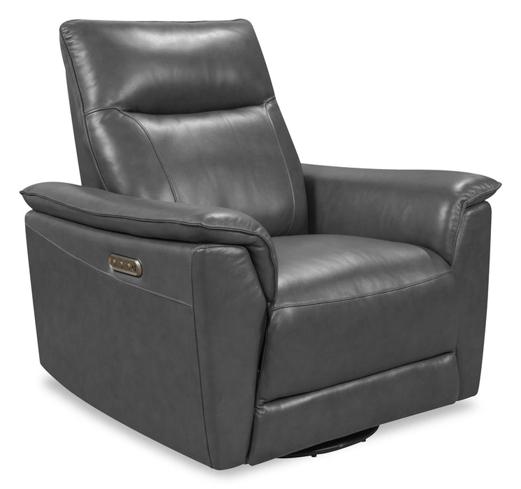 Chateau d’Ax Angelo 38.58\" Genuine Leather Swivel Rocker Power Reclining Chair - Grey