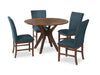 Rain 5pc Dining Set with Table & 4 Blue Chairs, 45\"W Round - Blue/Brown