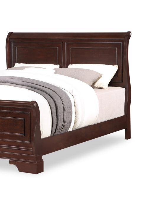 Marco Panel Bed with Headboard & Frame, Cherry Brown - Queen Size