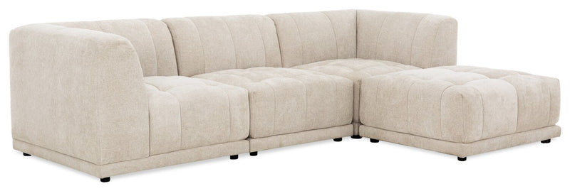 Kort & Co. Oaklyn Modular 4-Piece Fabric Sectional with Ottoman and Tufted Seat Cushions - Beige