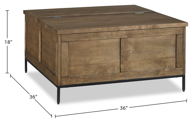 York 36” Rustic Solid Wood Lift Top Coffee Table with Storage - Brown