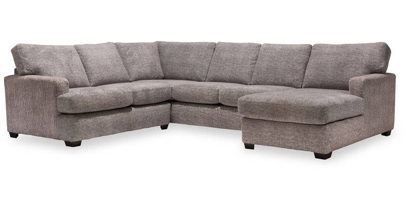 Made in Canada Luxe 3-Piece Right-Facing Fabric Sectional with Removable Cushions - Zaftig Dove Grey