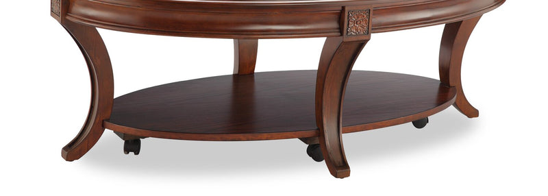 Kerwin 50\" Traditional Oval Coffee Table with Shelf and Casters - Cherry