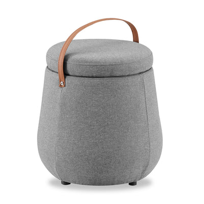 Vancouver 18" Round Fabric Storage Ottoman with Handle - Grey|Pouf de rangement rond Vancouver de 18 po en tissu avec poignée - gris