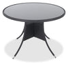 Arizona Outdoor Patio Table - Hand-Woven Resin Wicker, Round Tempered Glass Table Top, UV & Weather Resistant - Black