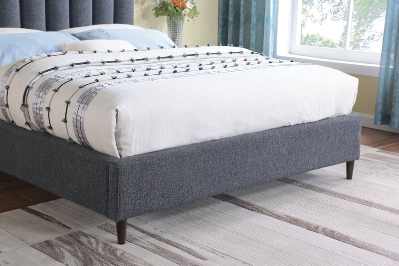 Kort & Co. Rain Upholstered Platform Bed in Charcoal Fabric, Tufted - King Size