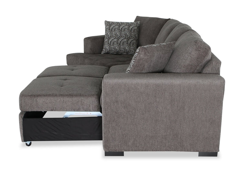 Made in Canada Legend 2-Piece Left-Facing Chenille Fabric Cuddler Sleeper Sectional - Pewter Brown