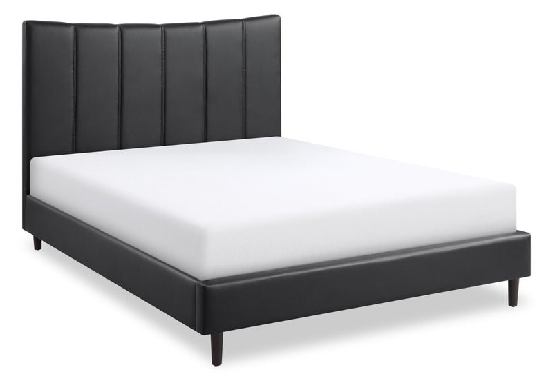 Paseo Platform Bed in Black Vegan-Leather Fabric - Queen Size