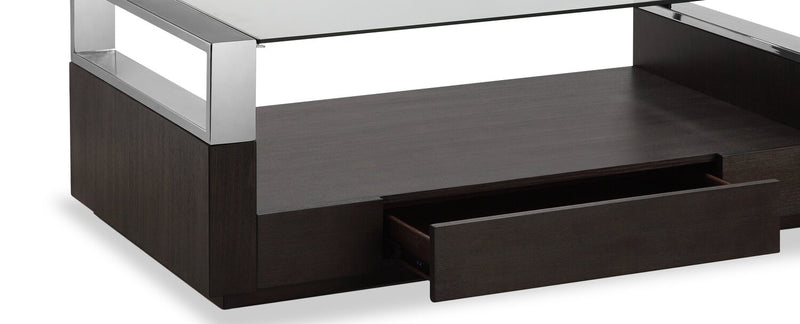 Perrin 50\" Modern Glass Top Coffee Table with Storage and Shelf - Graphite