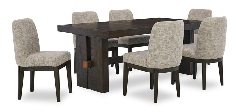 Metro 7pc Dining Set with Table & 6 Chairs; 72-90\"W Extension, Trestle Base - Brown