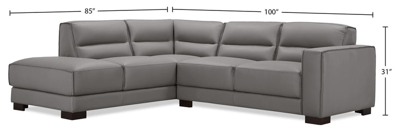 Citadel 2-Piece Left-Facing Top-Grain Genuine Leather Sectional with Wood Legs - Grey
