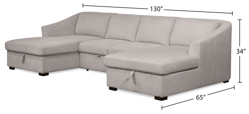 Envy 3-Piece Chenille Fabric Sleeper Sectional with Two Storage Chaises - Fog Grey