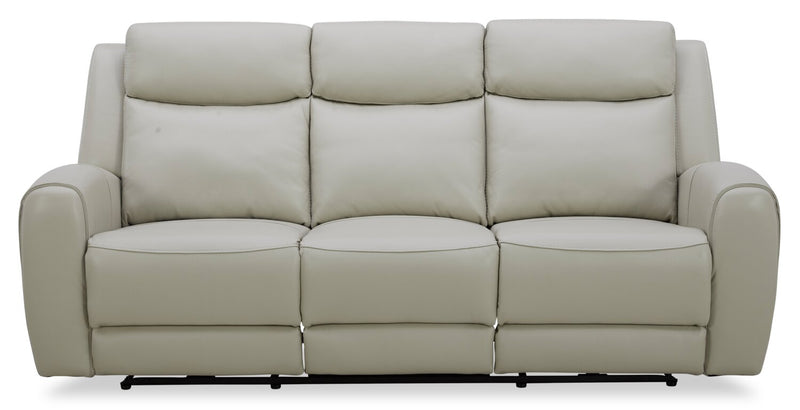 Reign 87\" Top-Grain Genuine Leather Power Reclining Sofa with USB Ports - Deltona Moonshine Taupe