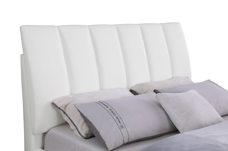Nova Upholstered Platform Bed in White Vegan-Leather Fabric - King Size