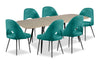 Joss 7pc Dining Set with Table & 6 Bay Chairs, 63-86.5\"W Butterfly Extension, Metal – Aqua