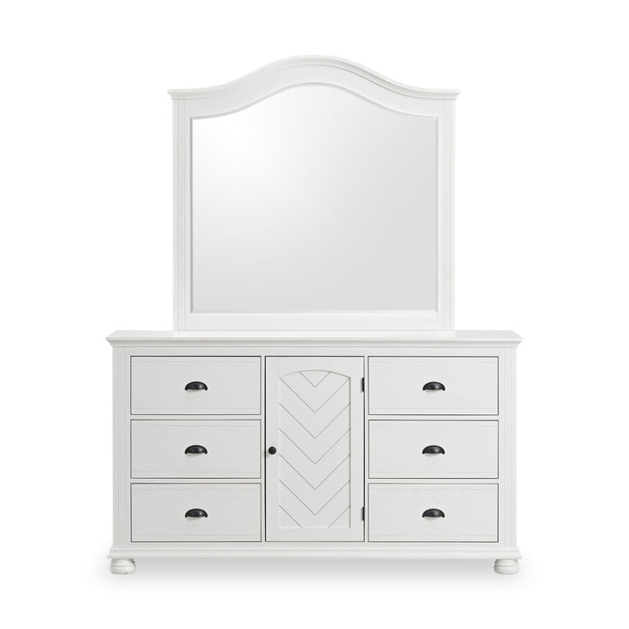 Ella 5pc Bedroom Set with Panel Bed, Dresser & Mirror, White  - Twin Size