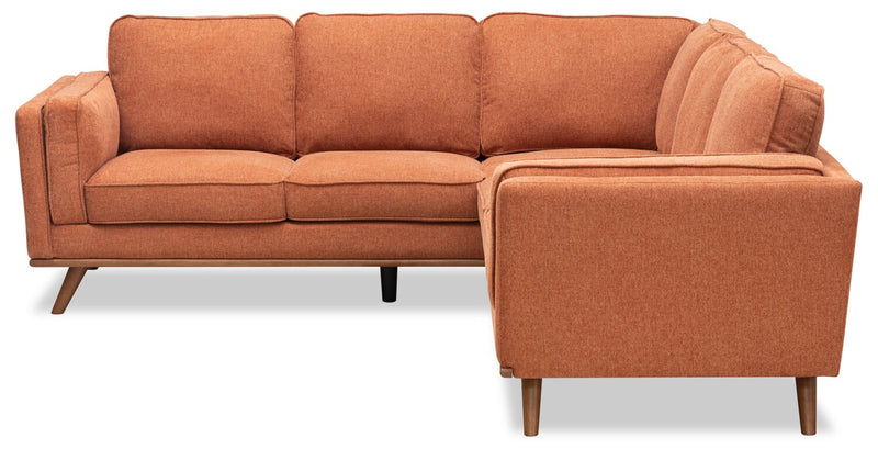 Kort & Co. Kassia 2-Piece Linen-Look Fabric Sectional with Wood Base and Legs - Orange