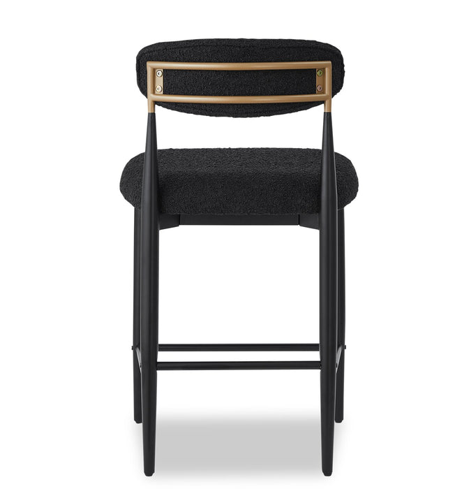 Kort & Co. Capri Counter-Height Stool with Boucle Fabric & Gold Accent, Metal - Black