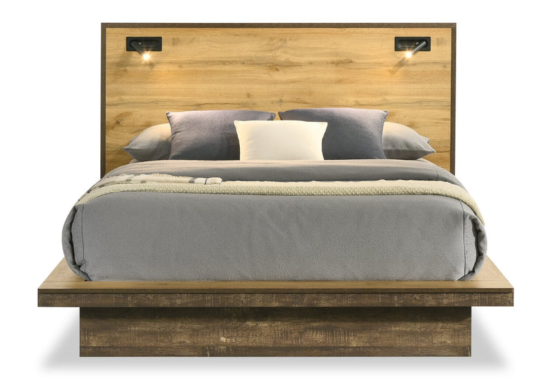 Silas Platform Bed with Headboard & Frame, LED, Rustic Brown - Full Size
