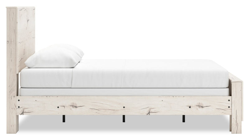 Derekson Panel Bed with Headboard & Frame, Rustic White - Queen Size