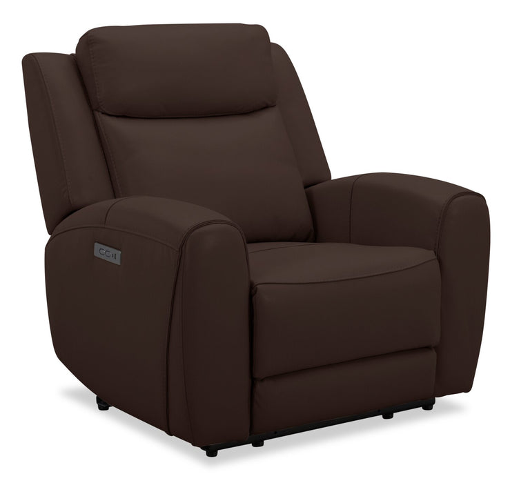 Reign 41.25\" Top-Grain Genuine Leather Power Reclining Chair with USB Port - Silverado Chocolate Brown
