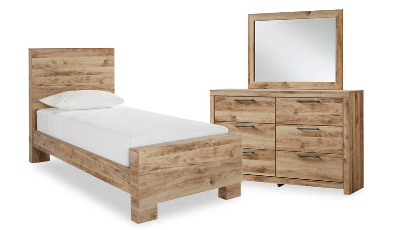 Derekson 5pc Bedroom Set with Panel Bed, Dresser & Mirror for Kids, Natural - Twin Size