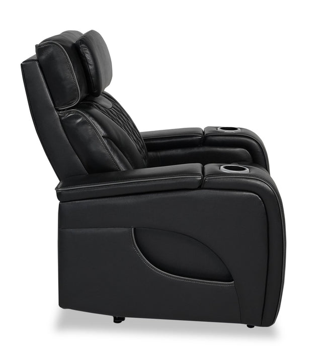 Elite 38\" Genuine Leather Massage Power Reclining Chair with Power Headrest and Storage Armrests - Black