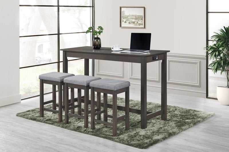 Noah 60” Modern Sofa Table with 3 Counter-Height Stools and USB Ports - Grey