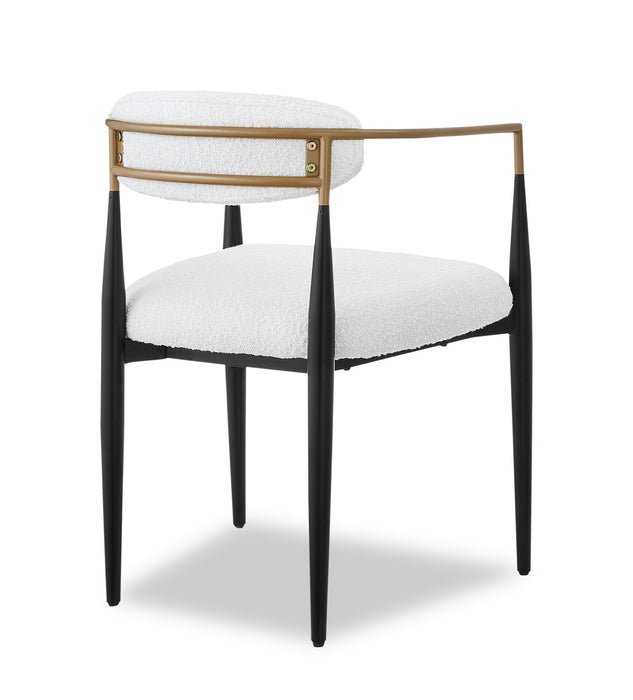 Kort & Co. Capri Dining Armchair with Boucle Fabric & Gold Accent, Metal - White