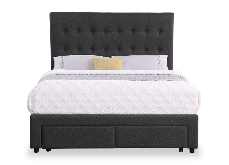 Beck Upholstered Storage Bed in Dark Grey Fabric, Button Tufted - Full Size