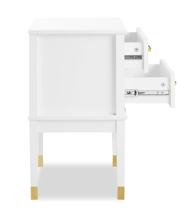 Alia Bedside 2-Drawer Nightstand with Gold Accent, 18\"W x 25.75\"H - White