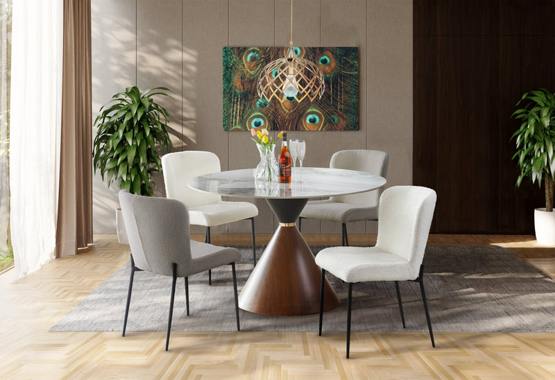Alwin Dining Table with Sintered Stone Top, Hourglass Base with Gold Accent - 47.25\"W Round - Brown