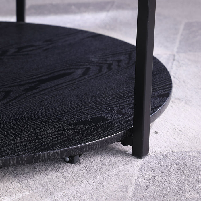 Kendal 31.5\" Modern Round Glass Top Coffee Table with Casters - Black