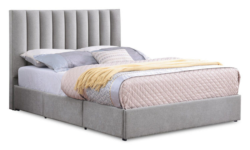 Amos Upholstered Storage Bed Base in Grey Fabric with 3 Built-in Drawers  - King Size
