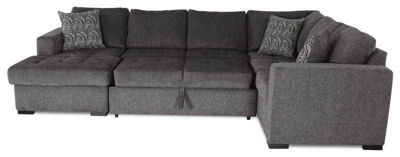 Made in Canada Legend 4-Piece Left-Facing Chenille Fabric Sleeper Sectional with Storage Chaise - Pewter Brown
