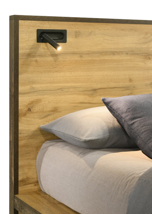 Silas Platform Bed with Headboard & Frame, LED, Rustic Brown - Full Size