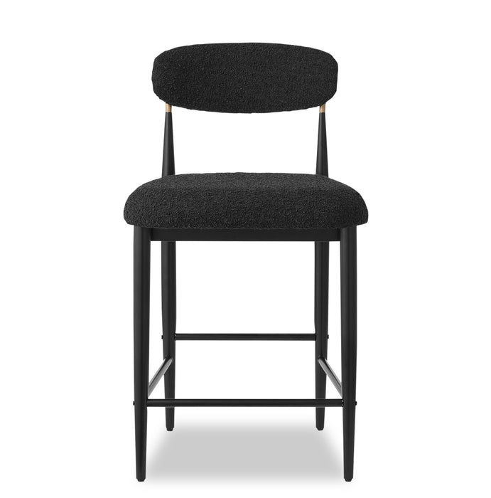Kort & Co. Capri Counter-Height Stool with Boucle Fabric & Gold Accent, Metal - Black
