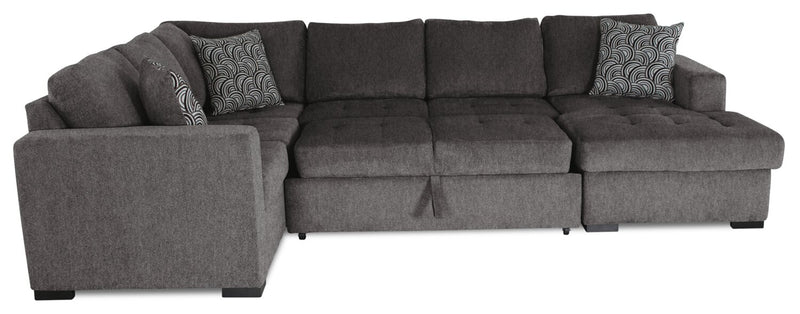 Made in Canada Legend 4-Piece Right-Facing Chenille Fabric Sleeper Sectional with Storage Chaise - Pewter Brown