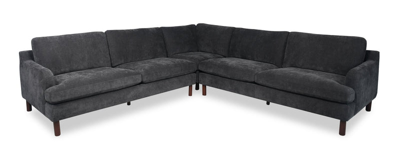 Jorja 3-Piece Chenille Fabric Sectional with Wood Legs and Accent Pillows - Granite Grey