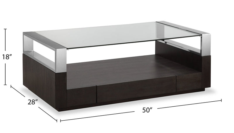 Perrin 50\" Modern Glass Top Coffee Table with Storage and Shelf - Graphite