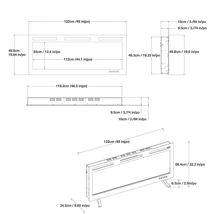 Mirage 48\" Modern Electric Free Standing Wall Mountable Fireplace - Black